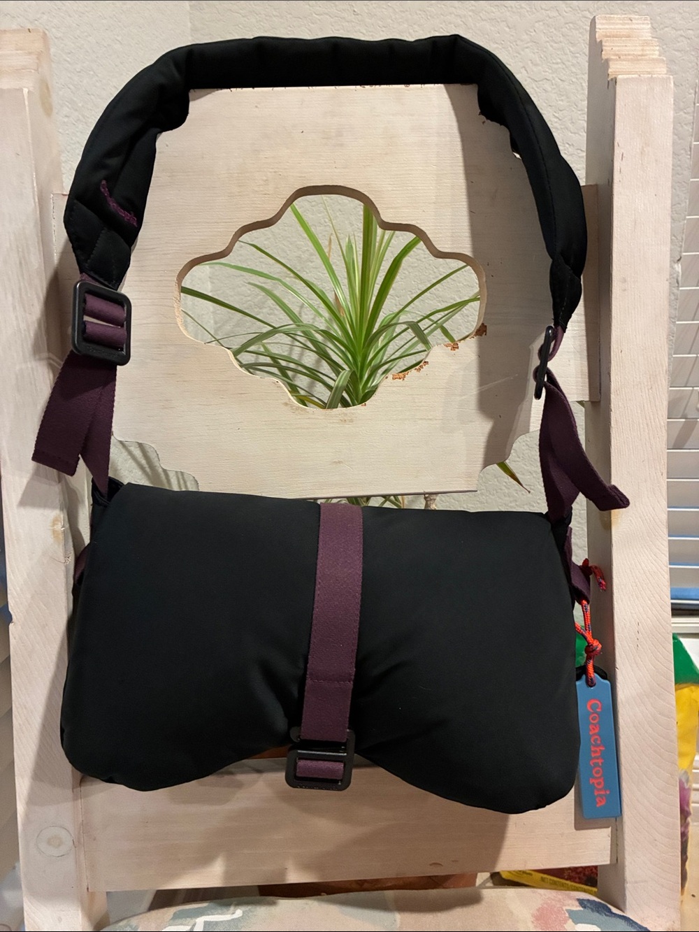 Coach Black Crossbody Bag with Plum Strap